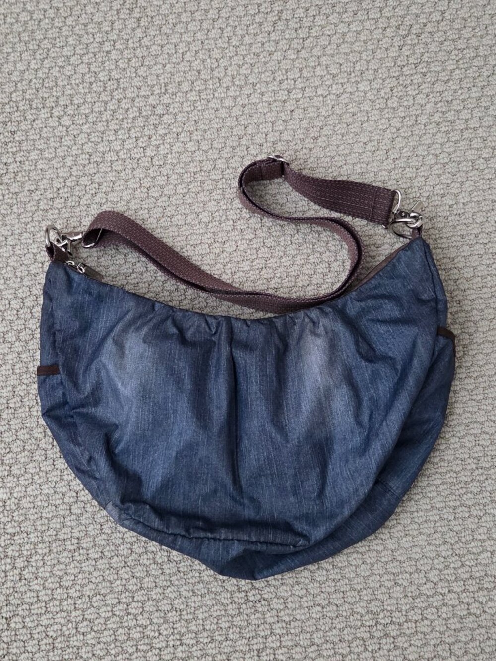 Le Sportsac Faded Denim Color Crescent Shoulder/Crossbody Bag